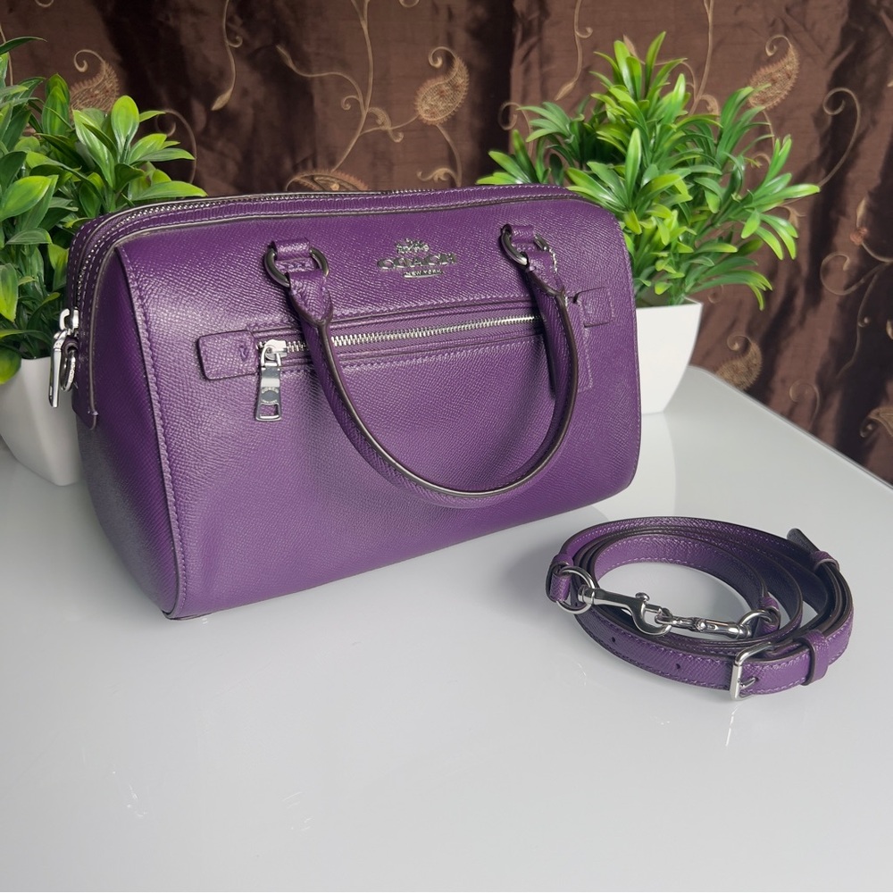 Coach Purple Leather Satchel with Removable Strap